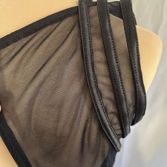 Tadashi Shoji Black Mesh Panel Evening Gown Elegant Formal Dress S - Picture 4 of 16